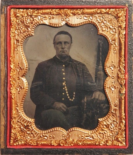 New ListingCivil War Tintype Corporal of Union Army seated, with watch chain highlighted