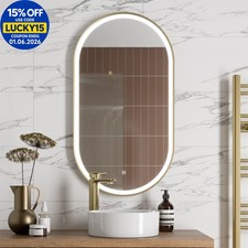 Oval LED Mirror Touch Designer Bathroom Demister Mains Brushed Brass 550x1000mm