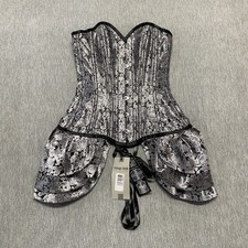 Vintage Goth Collection Corset Top Medium Gray Black Bustier Victorian Lace Up M