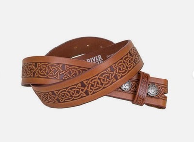 Lee River Tooled Leather Belt Strap Eternal Knot Celtic Made  display picture 2
