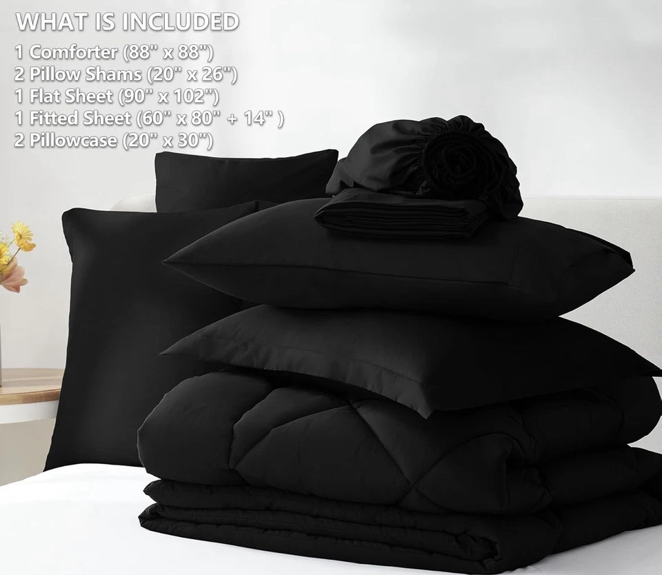 Juego de edredón CozyLux tamaño Queen, negro, toda la ropa de cama en una sola bolsa Foto 3 de 4
