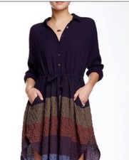 Free People Ray of Light Shirt Dress XS Waffle Knit Bohemian Prairie Oversized
