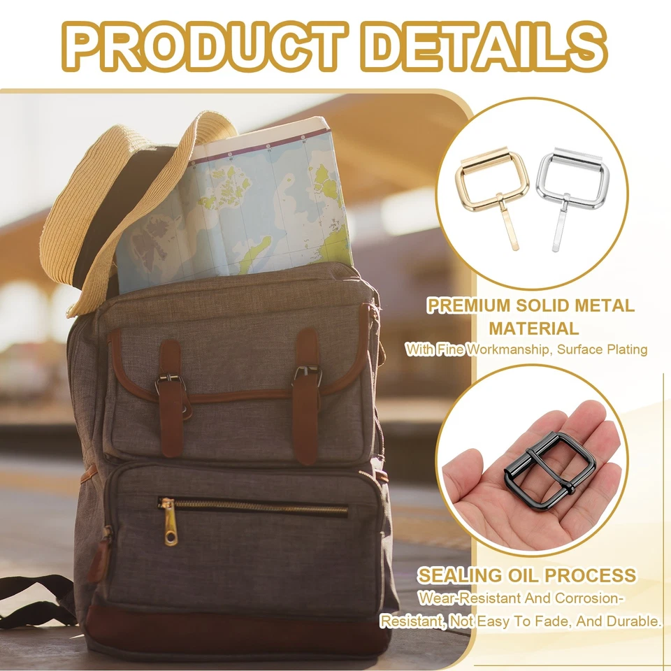 10 piezas correas de hebilla de rodillo de metal de 1,5 pulgadas (38 mm) herrajes negros Foto 3 de 4