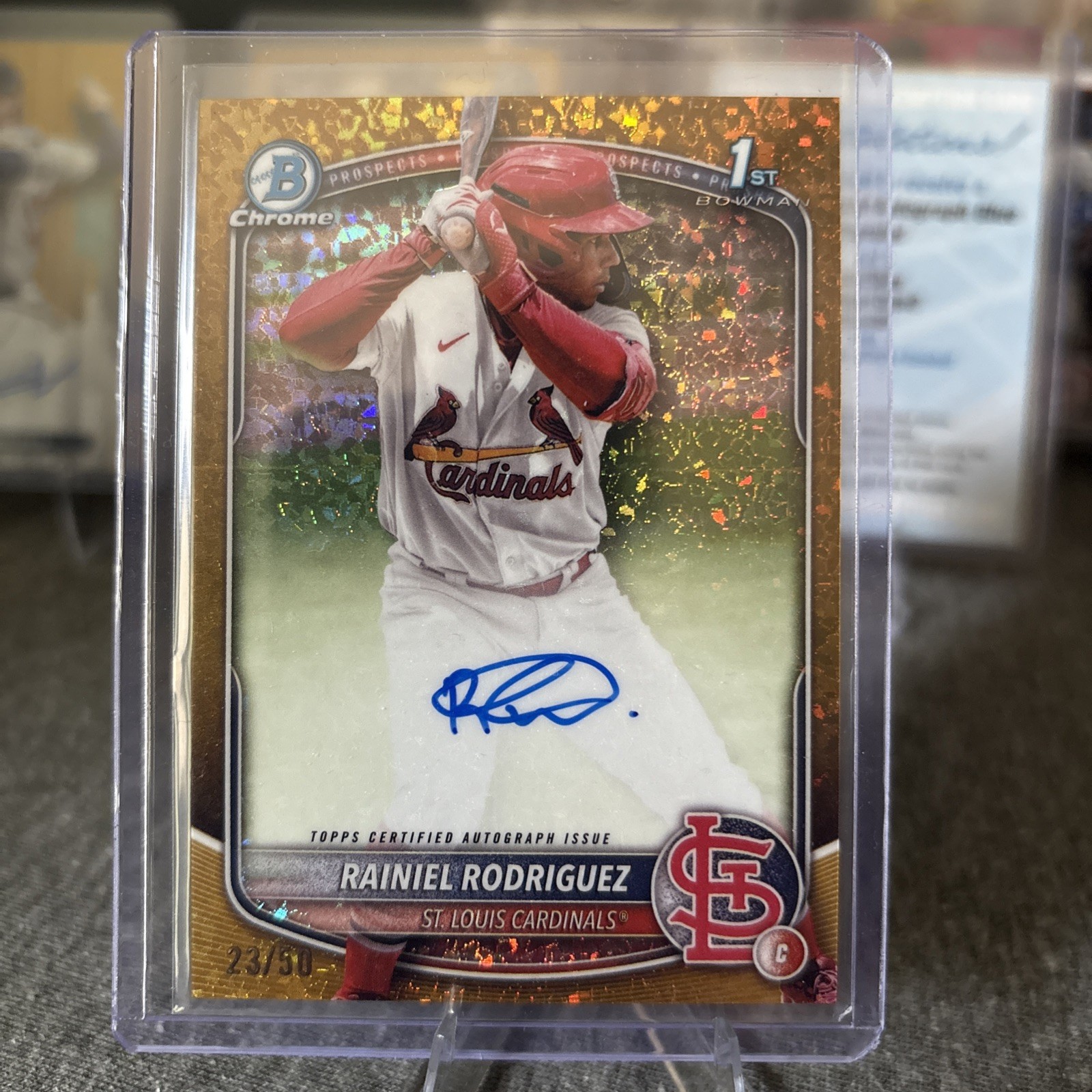 2025 BOWMAN CHROME 1ST AUTO CPA-RR RAINIEL RODRIGUEZ GOLD MINI DIAMOND 23/50