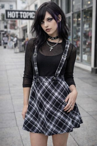 Vintage Tripp NYC Suspender Skirt XL Black Plaid Gothic Emo Punk Grunge Y2K