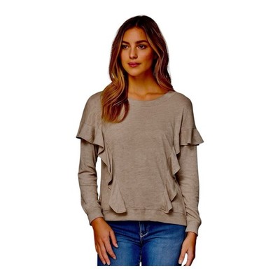 Anthropologie Cloth & Stone Sweater Womens Sz S Beige Metallic Ruffle Pullover
