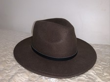 Brown Fedora Hat w/ Black Band  Gold Colored Feather - Vintage Style - Unisex