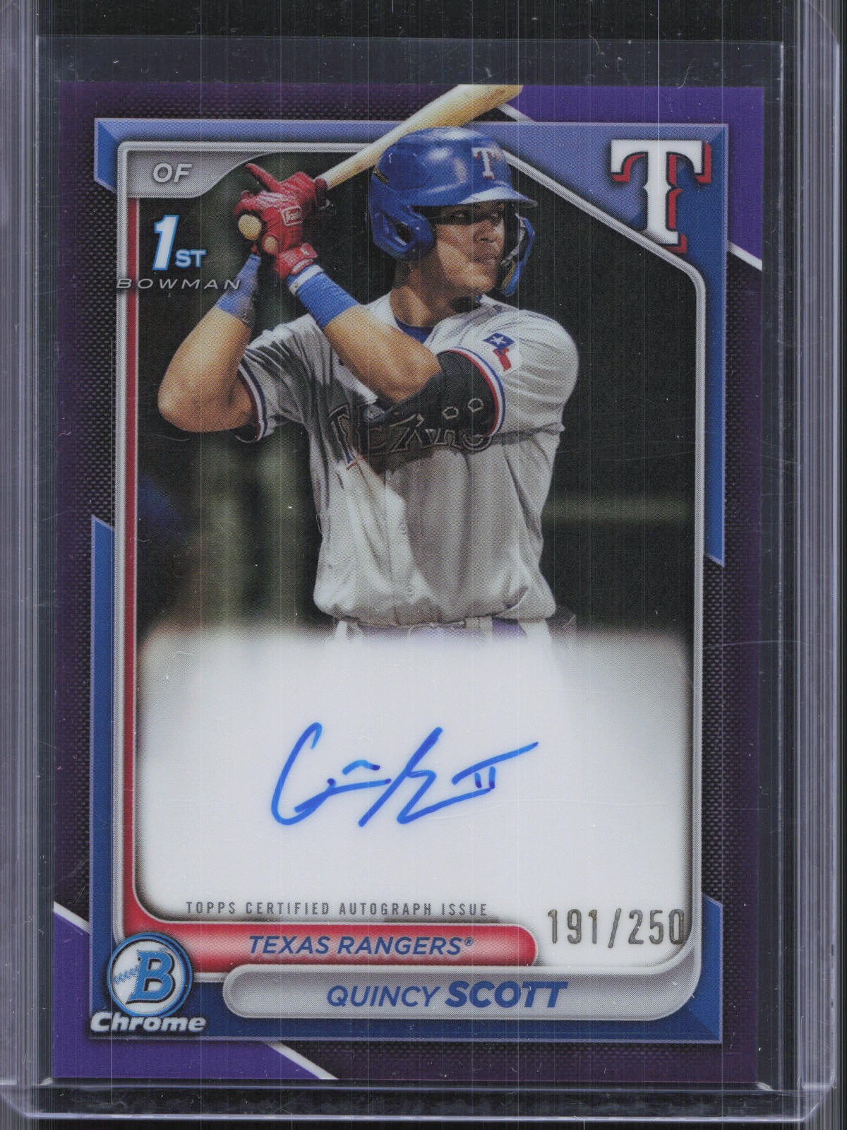 2024 Bowman Chrome #CPA-QS Quincy Scott 1st Chrome Purple Auto #/250