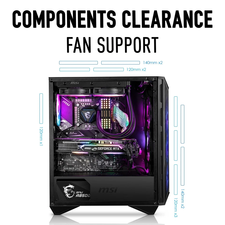 MSI MPG GUNGNIR 111R Mid Tower Gaming PC Case - Black, 4 x 120mm ARGB Fans, U... - Image 2 of 4