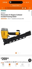 New DeWalt DWF83PL 21 Degree Plastic Round Head Pneumatic Framing Nailer