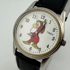 Vintage Timex Quartz Watch Unisex Silver Black Leather Santa Analog New Battery