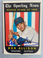 Bob Allison Autographed 1959 Topps Baseball ROOKIE Card #116 Twins Died 1995. rookie card picture