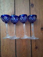 lot 4 verres overlay liqueur Massenet cristal Saint Louis bleu Cobalt