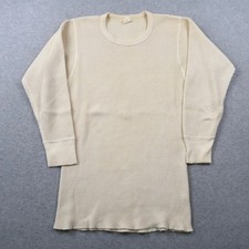Vintage 60s Arctex Thermal Shirt Mens L Cream Waffle Knit Cotton Made in USA