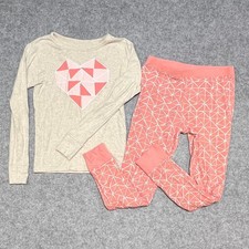 Cat  Jack Kids Pink Geometric Heart Cotton Pajama Set Size 10 Oatmeal Coral