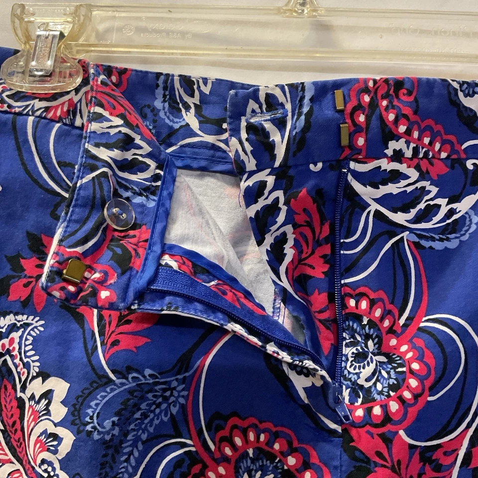 Pantalones Cortos Dana Buchman Talla 16 Bermudas Azul Paisley Entrepierna 9.5" Mezcla Algodón Foto 3 de 4