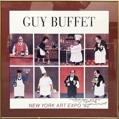 • 1992 GUY BUFFET Poster SIGNIERT & BESCHRIFTET an CHEF BRADLEY OGDEN •