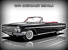 1961 Chevrolet Impala Convertible New Metal Sign Black W Red Interior