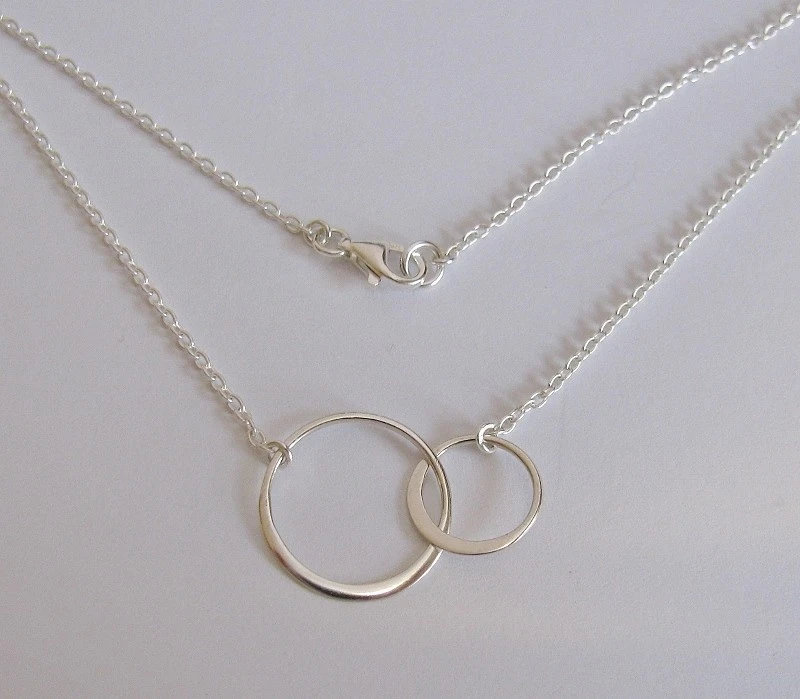 Sterling Silver Infinity Double Ring Friendship Sisters Karma Necklace 50cms