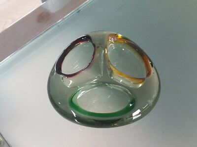 Murano Glas dreifarbig Seguso 3 Fächer Diskusschale rot, grün gelb.