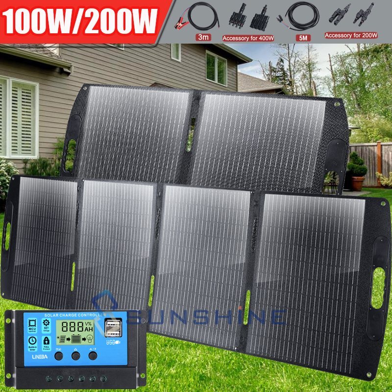 100W 200W Mono Folding Solar Panel Charge Power Camping Home RV Battery  Higher | eBay