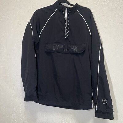 GYMSHARK RECESS LIGHTWEIGHT JACKET Mens Medium Black Quarter Zip Anorak Style