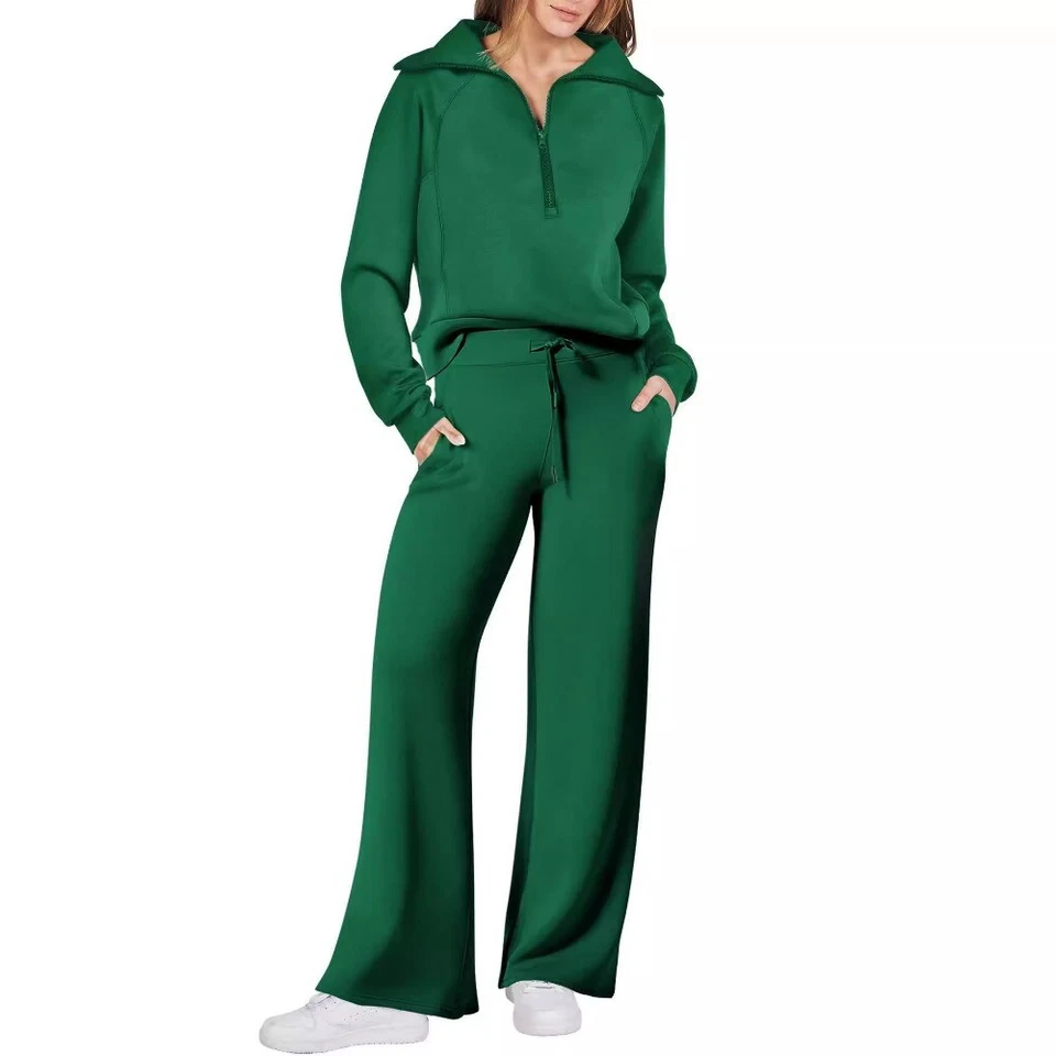 Zippered long-sleeved hoodie set with wide-leg pants - Image 4 of 4