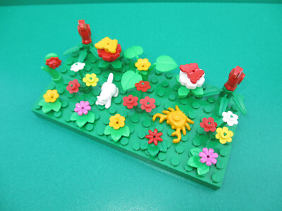 Lego Blumenwiese mit Blumen und Tieren MOC incl. Platte (180823C)