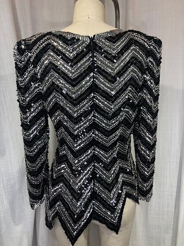 Vintage 80s Black and Silver Sequin Beaded Blouse - Picture 4 of 5