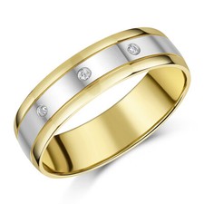 6mm 9ct Yellow and White Gold Wedding/Engagement Band Diamond Ring Court Shaped