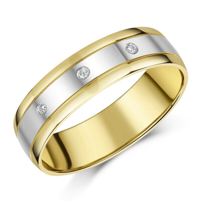 Diamantring 6 mm 9 kt Gelb- und Weißgold Ehering/Verlobungsring Hofform