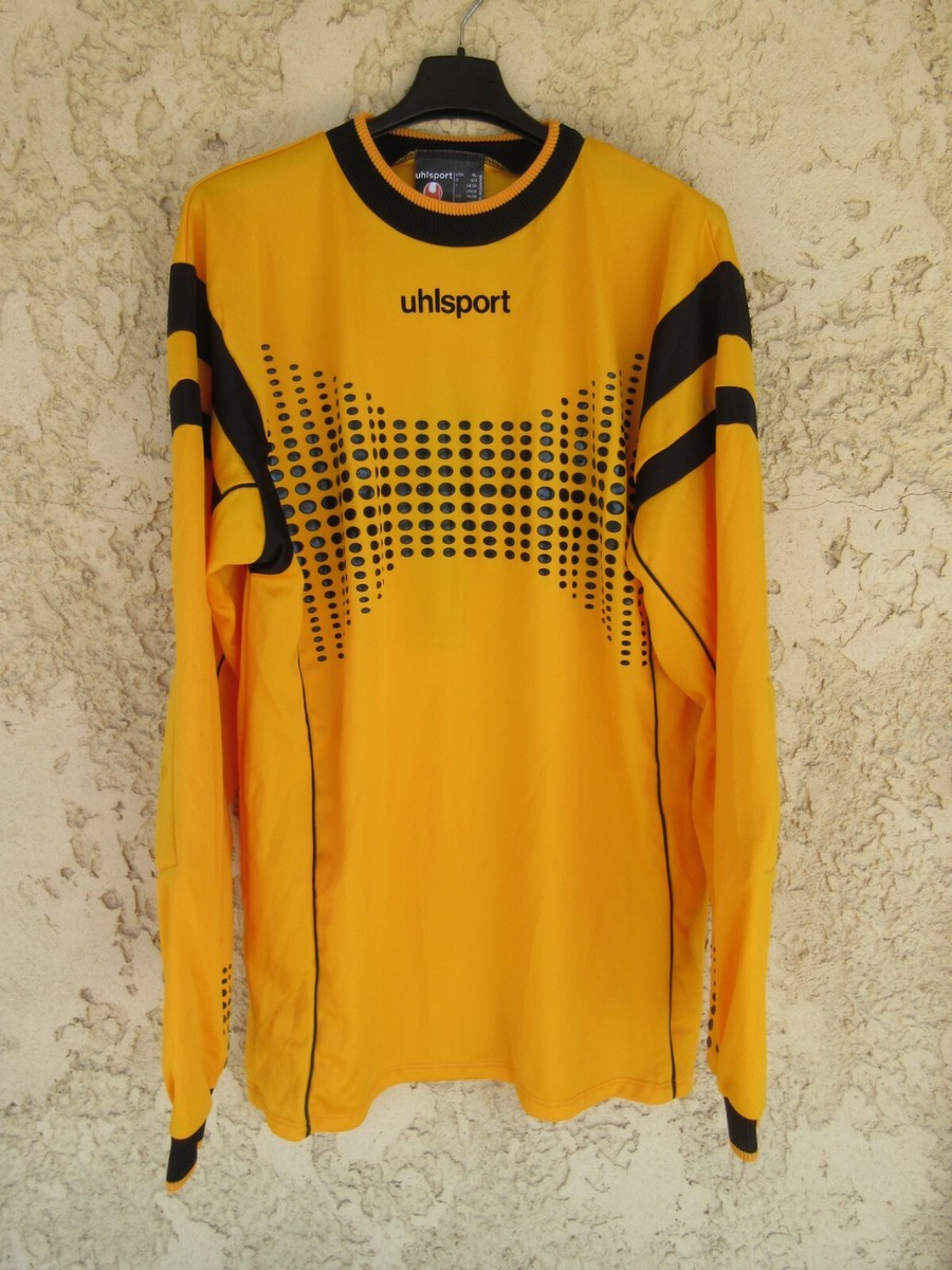 MAILLOT GOAL LA GARENNE COLOMBES porté n°1 UHLSPORT jaune vintage shirt maglia EUR 28,90 - FR