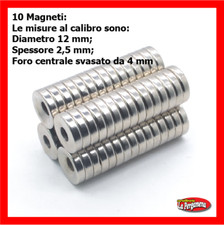10 MAGNETI NEODIMIO 12X3  mm + FORO DA 4 mm CALAMITE FIMO CERAMICA FAI DA TE