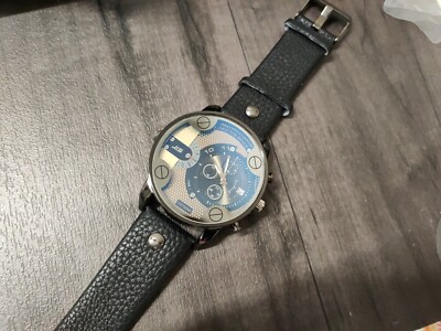 Herrenuhr Big Face Uhr schwarzes Lederarmband 