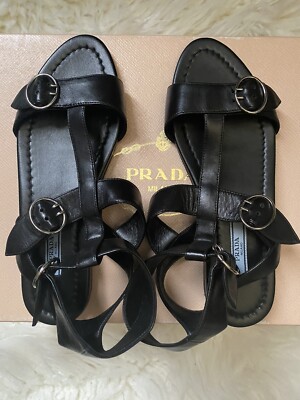 NIB - RARE/ICONIC PRADA LEATHER TRIPLE BUCKLE GLADIATOR SANDALS - BLACK -  37.5 | eBay UK