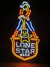 Lone Star Beer Guitar Cowgirl Neon Sign Light 24"x13" Beer Bar Pub Wall Hanging