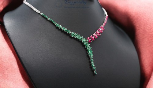 Silver jewelry set for women Emerald And Ruby Gem Necklace and Earrings Gift Set - Picture 4 of 12