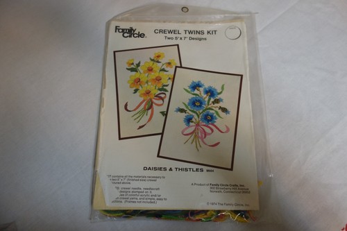 Vintage 1974 Family Circle Crewel Embroidery Kit Daisies and Thistles 5x7 Floral