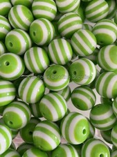 10 Pcs 20mm Green Striped Acrylic Beads, Bubblegum Beads, Chunky Beads, Loose