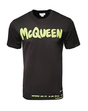 Alexander McQueen T-Shirt Men Top Black Graffiti Paint Print Size S M L XL XXL