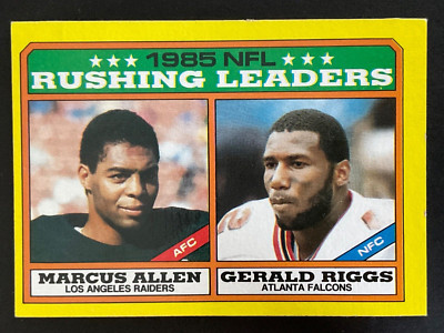 1985 NFL Rushing Leaders - 1986 Topps Football Card #225 featuing Marcus Allen