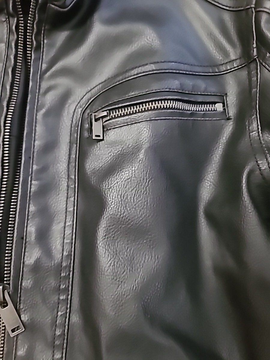 VTG Sean John Jacket Mens S Black Faux Leather Biker Heavy Full