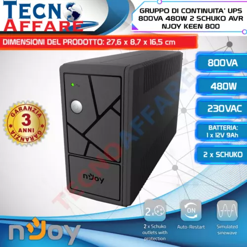 Gruppo di Continuità UPS AVR 480W PC DVR telecamere garanzia 3 anni batteria 9Ah