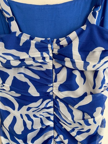 Angel Biba Dress Womens Size 12 Blue White Ruched Sleeveless Square Neck Zip - Picture 8 of 14