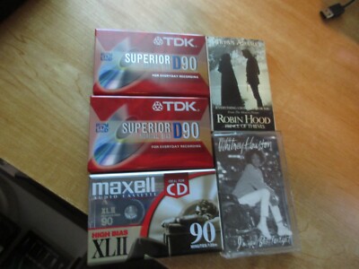 5 cassette tape lot- 3 new blank + Whitney Houston baby tonight + Bryan Adams