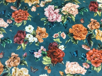 Sanderson Gardinenstoff ''Summer Peony'' 1,1 m Newby grün - Samt - National Trust