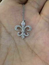 1 Ct Round Cut CZ Fleur De Lis Orleans Pendant 18" Cable Chain Free 925 Silver