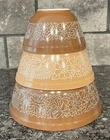 Pyrex Woodland 3 Piece Nesting Mixing Bowl Brown Tan Corning Set 401 402 403
