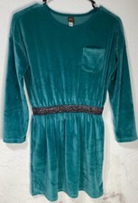 Tea Collection Girls Size 12 Blue-Green/Aqua Velour Sparkle Waist Dress
