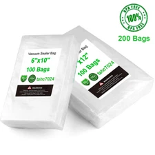 200 Quart 8"x12" 6"x10" Vacuum Sealer Bags Embossed Meal Food Storage Seal Saver